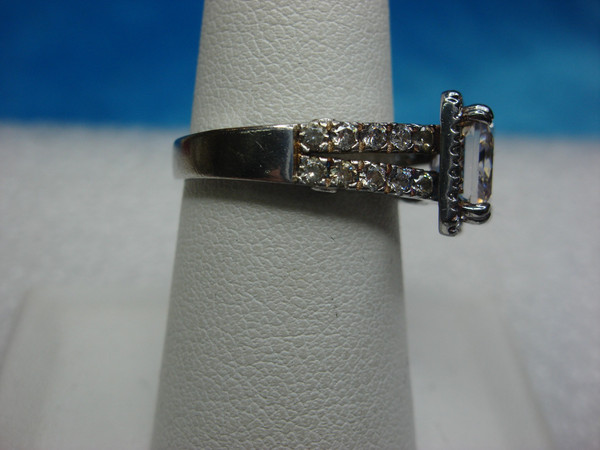 Sterling Silver Ring with Sparkling Simulated Diamonds - Fancy Square Setting, Size 7 1/4
