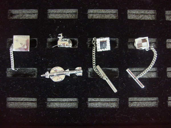 Vintage Silver Tone Tie Tack & Lapel Pin Set of 5 - Unique Lot #451