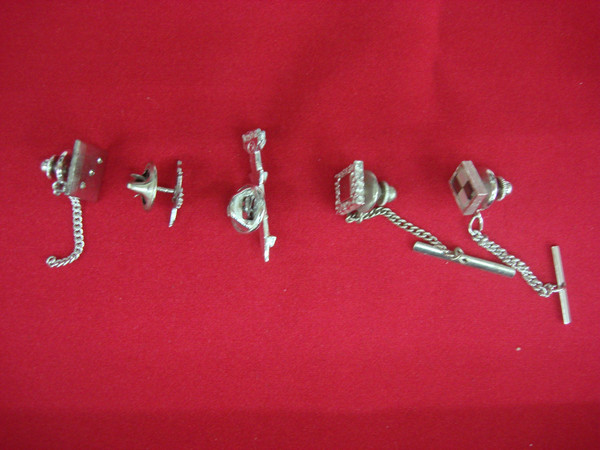 Vintage Silver Tone Tie Tack & Lapel Pin Set of 5 - Unique Lot #451