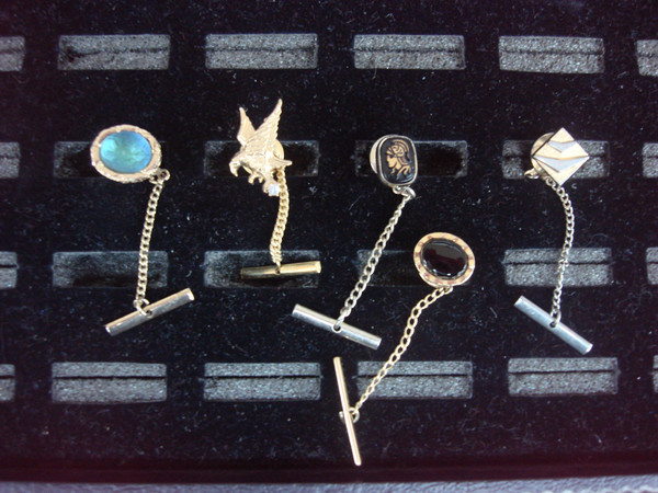 Vintage Gold Tone Tie Tack Set of 5 - Unique Lapel Pins (NOS #476)
