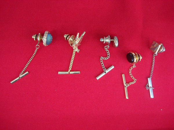 Vintage Gold Tone Tie Tack Set of 5 - Unique Lapel Pins (NOS #476)