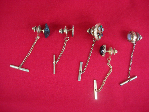 Vintage Gold Tone Tie Tack Set of 5 - Unique Lapel Pins #477