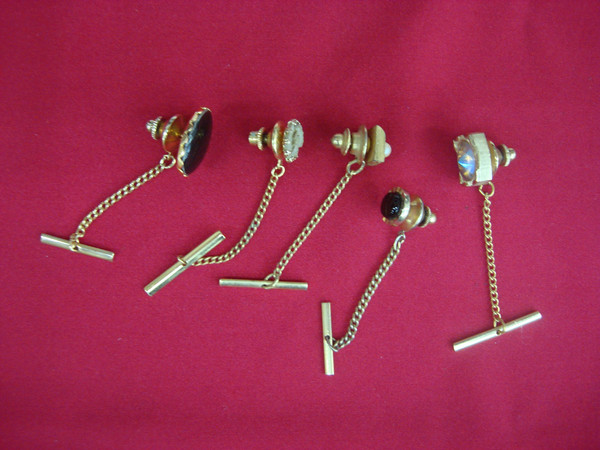 Vintage Gold Tone Tie Tack Lot of 5 - Unique & Unusual Lapel Pins #479