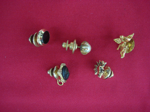 Vintage Gold Tone Tie Tack Set (5 Pcs) - Unique & Unusual Lapel Pins #480