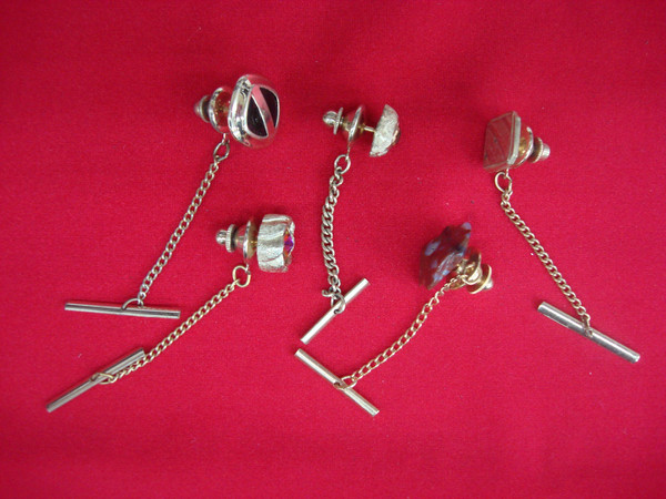 Vintage Gold Tone Tie Tack Set (5-Piece Lot) - Unique & Unusual Lapel Pins