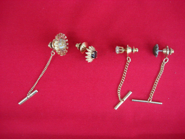 Vintage Gold & Silver Tone Tie Tack Lot of 4 - Unique Lapel Pins #484