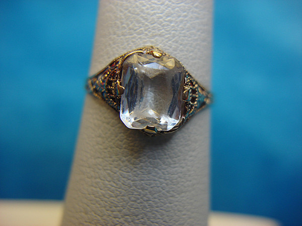 Vintage 10K Yellow Gold Filigree Ring w/ White Sapphire (Size 5) - Restoration Opportunity