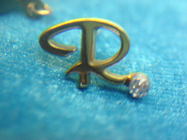 Vintage Gold Tone Initial 'R' Tie Tack with Diamond Accent - Excellent Condition