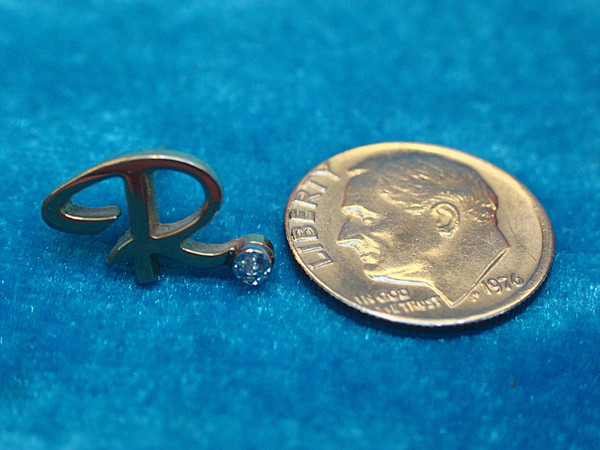 Vintage Gold Tone Initial 'R' Tie Tack with Diamond Accent - Excellent Condition