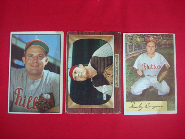 Vintage Forrest 'Smoky' Burgess Bowman Baseball Cards (1953-1955) - Phillies 3 Card Lot