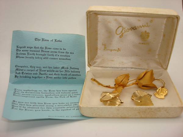 1960s Giovanni Rose Brooch & Earrings Set - Vintage Rose Design, Original Box & Tag