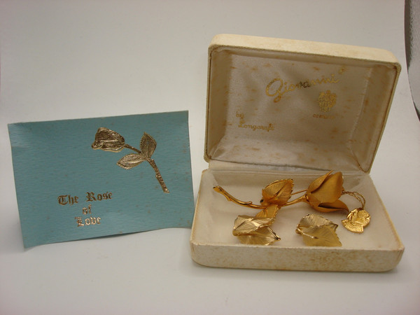 1960s Giovanni Rose Brooch & Earrings Set - Vintage Rose Design, Original Box & Tag