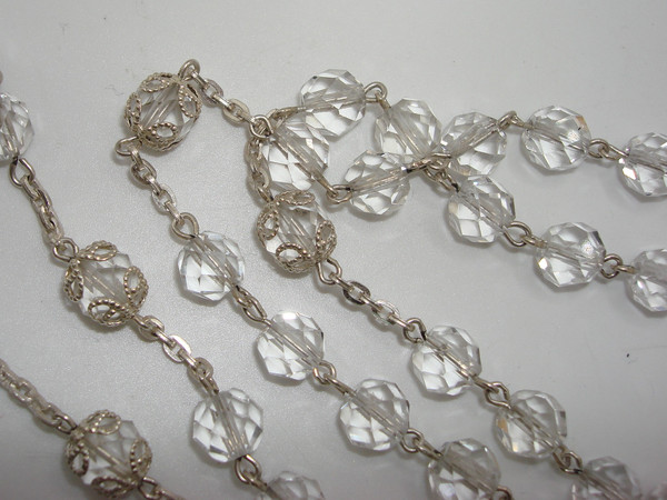 Vintage AFCO Sterling Silver & Rock Crystal Rosary - Italian Made, Blessed Mary Medal