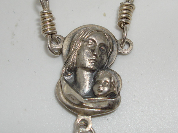 Vintage AFCO Sterling Silver & Rock Crystal Rosary - Italian Made, Blessed Mary Medal