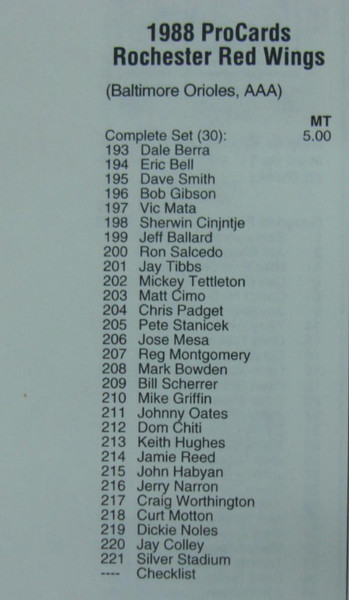 Vintage 1988 ProCards Minor League Baseball Set - Rochester Red Wings (Tettleton, Mesa, Noles)