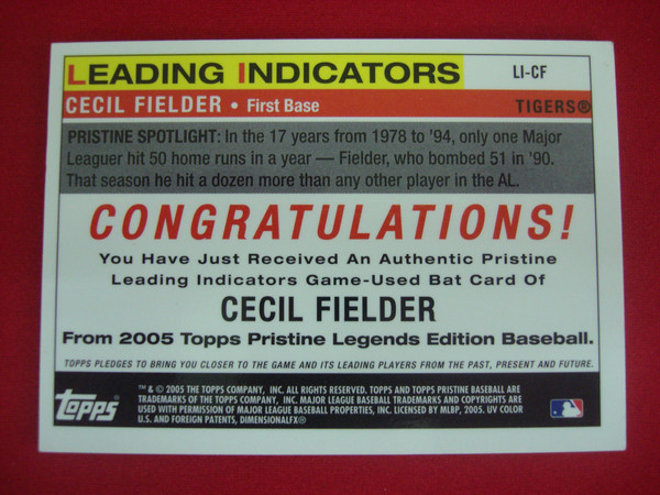 2005 Topps Pristine Legends Cecil Fielder Bat Relic Baseball Card #LI-CF - Detroit Tigers History