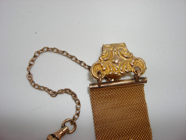 Antique Victorian F.M.Co. 12K Gold-Filled Mesh Watch Fob -  Engraved OH Design 