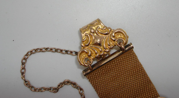Antique Victorian F.M.Co. 12K Gold-Filled Mesh Watch Fob -  Engraved OH Design 