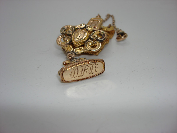 Antique Victorian F.M.Co. 12K Gold-Filled Mesh Watch Fob -  Engraved OH Design 