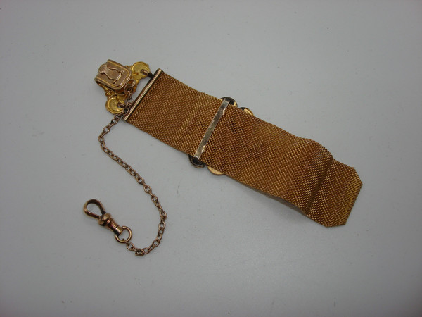 Antique Victorian F.M.Co. 12K Gold-Filled Mesh Watch Fob -  Engraved OH Design 