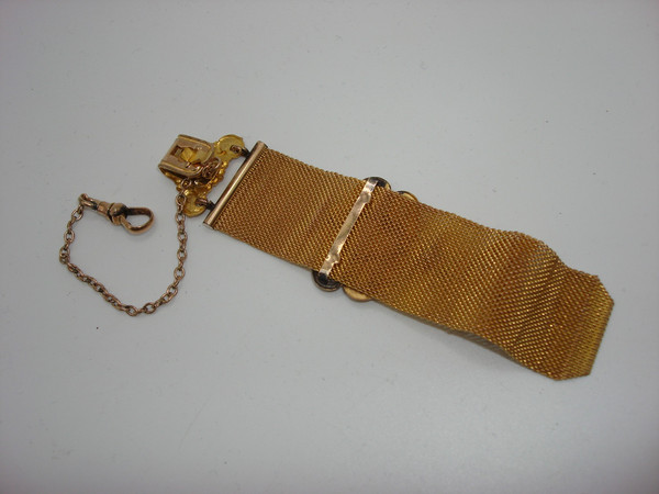 Antique Victorian F.M.Co. 12K Gold-Filled Mesh Watch Fob -  Engraved OH Design 