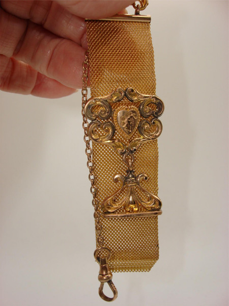 Antique Victorian F.M.Co. 12K Gold-Filled Mesh Watch Fob -  Engraved OH Design 