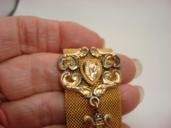 Antique Victorian F.M.Co. 12K Gold-Filled Mesh Watch Fob -  Engraved OH Design 