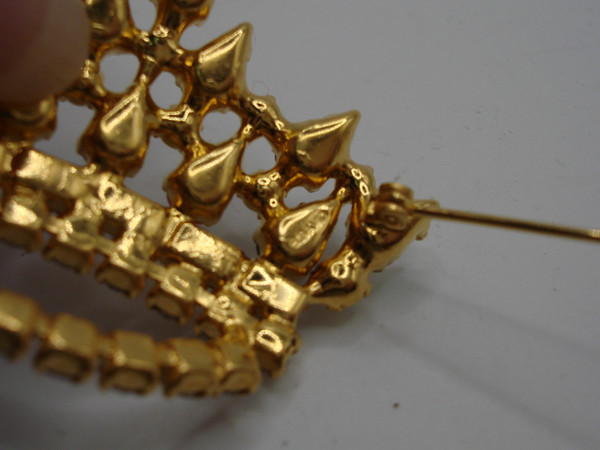Vintage B. David Rhinestone Crown Brooch Pin | 1970s Gold Tone, Foiled Pearls & Crystals