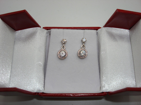 Pandora Sterling Silver Sparkling CZ Dangle Earrings - 925 Authentic & Elegant