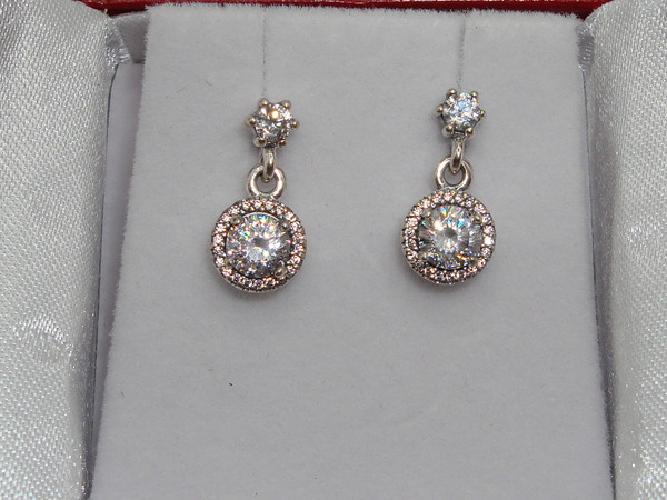 Pandora Sterling Silver Sparkling CZ Dangle Earrings - 925 Authentic & Elegant