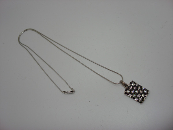 Elegant Sterling Silver CZ Pendant Necklace (Black & White, 925)