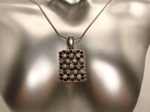 Elegant Sterling Silver CZ Pendant Necklace (Black & White, 925)