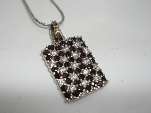 Elegant Sterling Silver CZ Pendant Necklace (Black & White, 925)