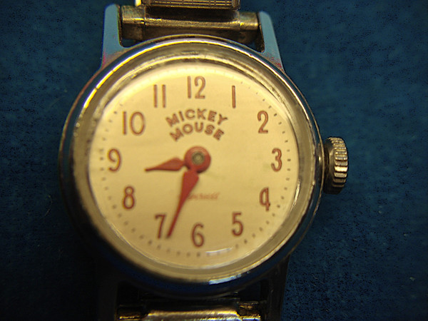 Vintage Mickey Mouse Wristwatch by U.S. Time/Ingersoll - Chrome Bezel, Stem Wind