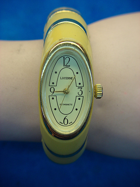 Vintage Lucerne Celluloid Bangle Wristwatch - Brass Accents & Accurate Timekeeping