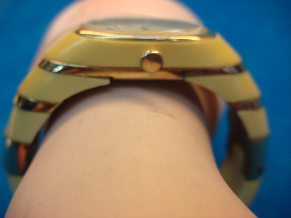 Vintage Lucerne Celluloid Bangle Wristwatch - Brass Accents & Accurate Timekeeping