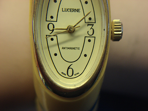 Vintage Lucerne Celluloid Bangle Wristwatch - Brass Accents & Accurate Timekeeping