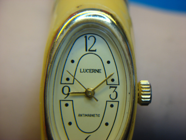 Vintage Lucerne Celluloid Bangle Wristwatch - Brass Accents & Accurate Timekeeping