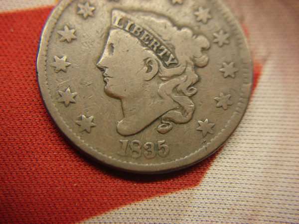 1835 Large Cent - Matron Head, LG 8/Stars, Natural Patina - Rare US Coin