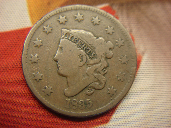 1835 Large Cent - Matron Head, LG 8/Stars, Natural Patina - Rare US Coin
