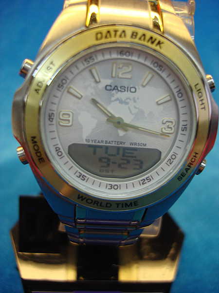 CASIO DBW30 Data Bank Telememo Analog/Digital Watch - Unworn, Stainless Steel, Gold Accents