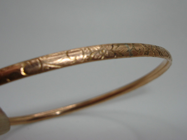 Antique Art Nouveau Rose Gold Filled Bangle Bracelet - 8 inch Floral Design