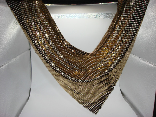 Vintage Whiting & Davis Gold Mesh Bib Necklace | Estate Find - 16