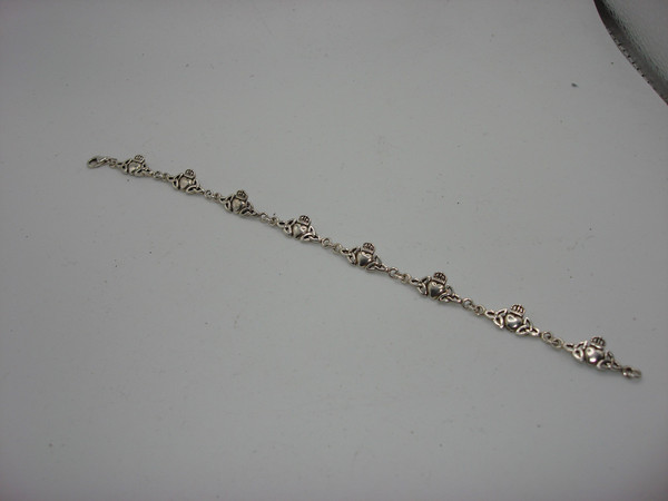 Vintage Sterling Silver Claddagh Bracelet - 7.5 Inch Celtic Design, Authentic 925
