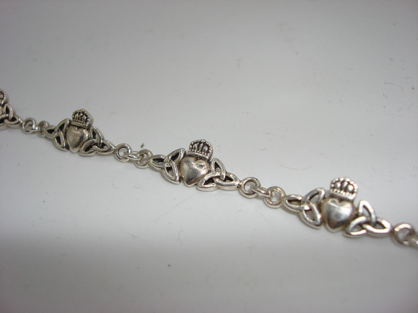 Vintage Sterling Silver Claddagh Bracelet - 7.5 Inch Celtic Design, Authentic 925