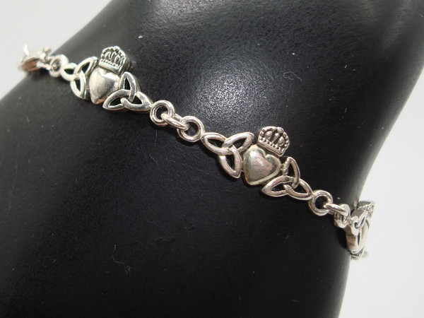 Vintage Sterling Silver Claddagh Bracelet - 7.5 Inch Celtic Design, Authentic 925