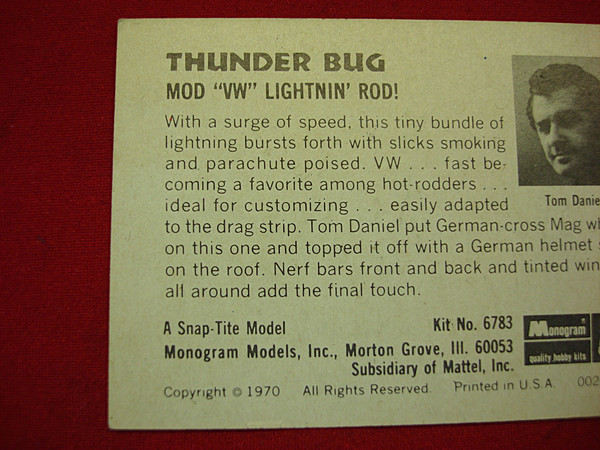 Rare 1970 Thunderbug Model Kit Insert - Monogram #6783 - Vintage Collectible Card