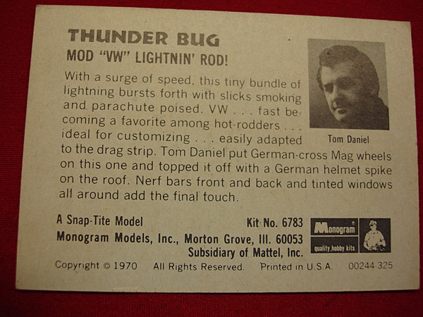Rare 1970 Thunderbug Model Kit Insert - Monogram #6783 - Vintage Collectible Card