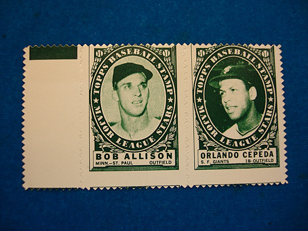 1961 Topps Baseball Stamps Panel - Bob Allison & Orlando Cepeda (Full Gum, Original Condition)