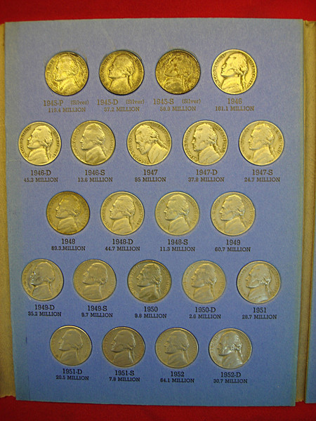 Complete Jefferson Nickel Set (1938-1961) P-D-S - 65 Circulated Coins - Wartime Nickels